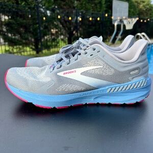 Brooks Women’s Launch GTS 9 Grey Blue Pink Supportive Running Shoe